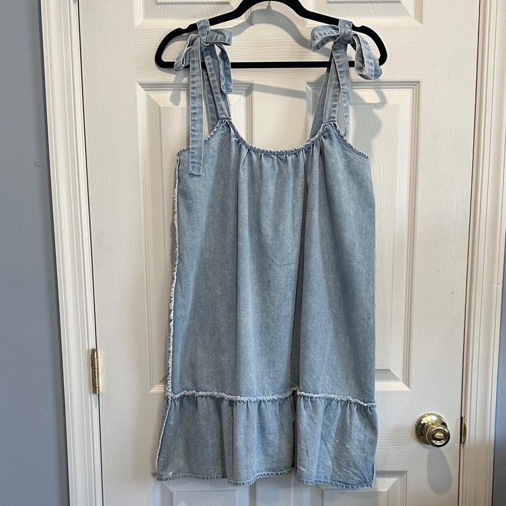 Light Blue Tie-Shoulder Denim Sundress